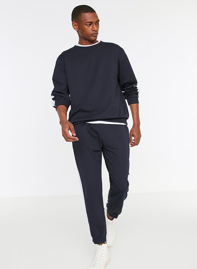 trendyol Navy Blue Knitted Pajamas with Stripes. - Image 1