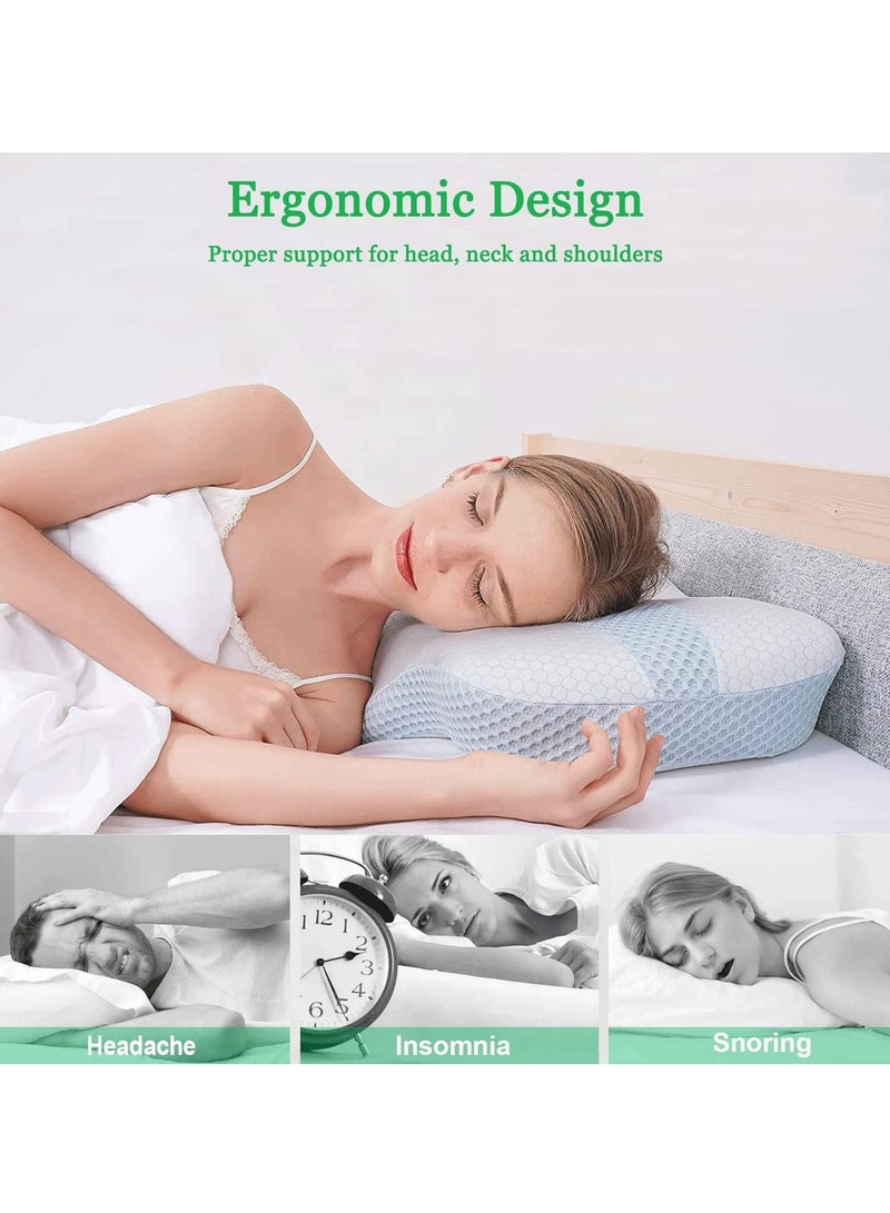 SYOSI Cervical Pillow for Neck Pain Relief, Hollow Design Odorless Memory Foam Neck Pillows with Cooling Case, Ergonomic Head Support Pillow for Sleeping, Contour Support for Side Back Sleepers - Image 2