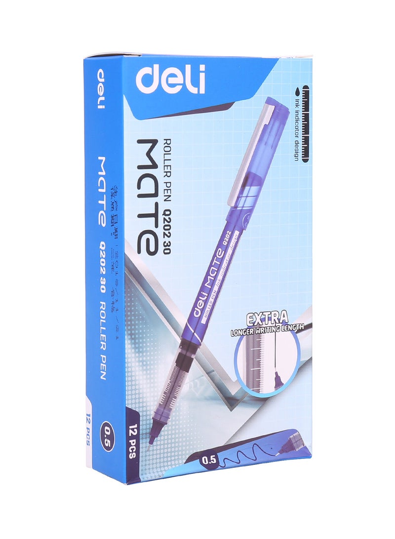 Deli Blue Rollerball Pen 0.5mm , Low Odor , Smooth Writing for Note Taking , Journaling , Drawing , Pack of 12 Pens  - Image 1
