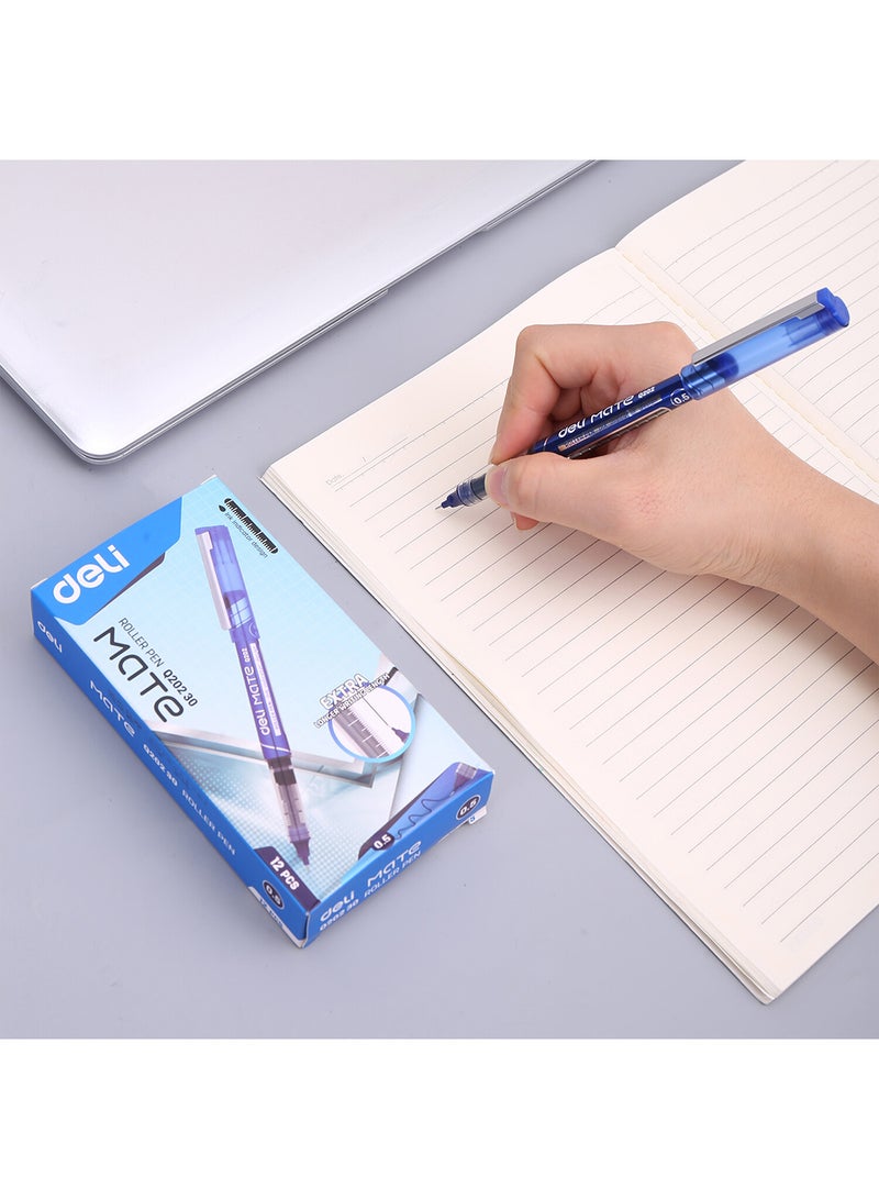 Deli Blue Rollerball Pen 0.5mm , Low Odor , Smooth Writing for Note Taking , Journaling , Drawing , Pack of 12 Pens  - Image 4