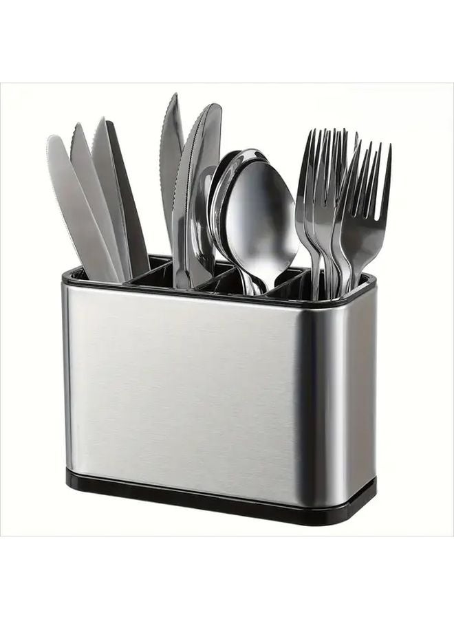 Modern Stainless Steel Utensil Holder With Non Slip Base And Black Lid - Image 5