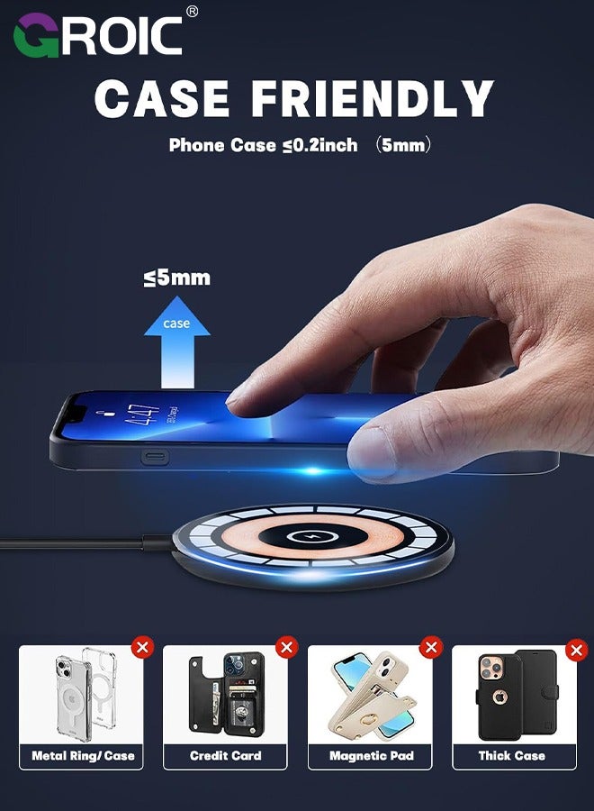 GROIC Black Wireless Charger, iPhone Charger Fast Charging for 15W Max, Compatible with iPhone 15/14/13/12 Series, Samsung Galaxy Series, Magnetic Phone Charger Mag Safe Charging Pad  - Image 3