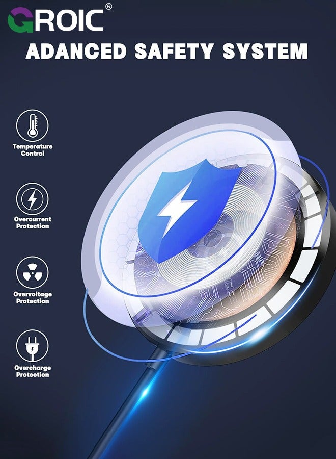 GROIC Black Wireless Charger, iPhone Charger Fast Charging for 15W Max, Compatible with iPhone 15/14/13/12 Series, Samsung Galaxy Series, Magnetic Phone Charger Mag Safe Charging Pad  - Image 4