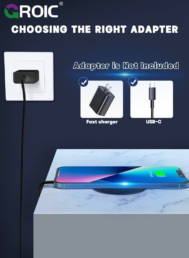 GROIC Black Wireless Charger, iPhone Charger Fast Charging for 15W Max, Compatible with iPhone 15/14/13/12 Series, Samsung Galaxy Series, Magnetic Phone Charger Mag Safe Charging Pad  - Image 5