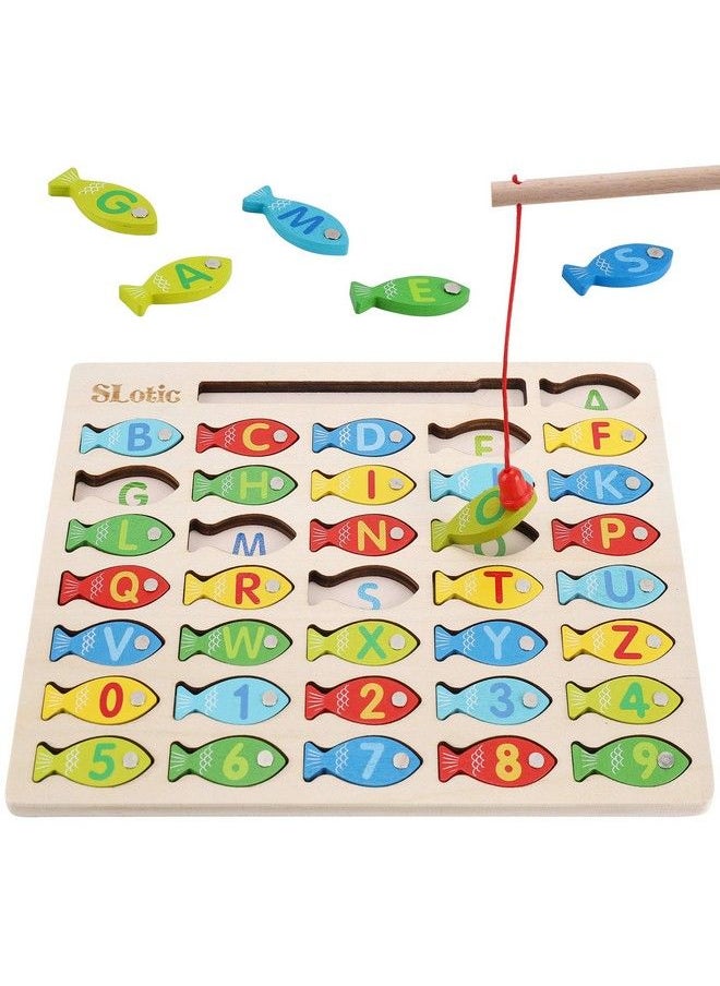 Generic - Magnetic Wooden Fishing Game Toy For Toddlers Alphabet Abc Fish Catching Counting Learning Education Math Preschool Board Games Toys Gifts For 3 4 5 Years Old Girl Boy Kids - Image 1