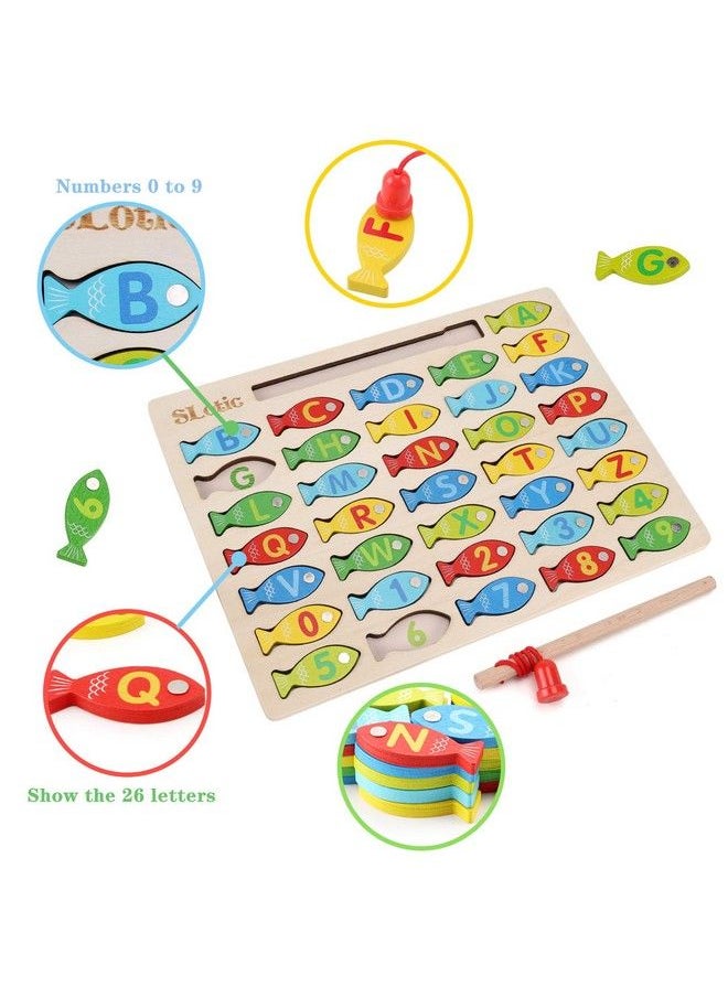 Generic - Magnetic Wooden Fishing Game Toy For Toddlers Alphabet Abc Fish Catching Counting Learning Education Math Preschool Board Games Toys Gifts For 3 4 5 Years Old Girl Boy Kids - Image 1