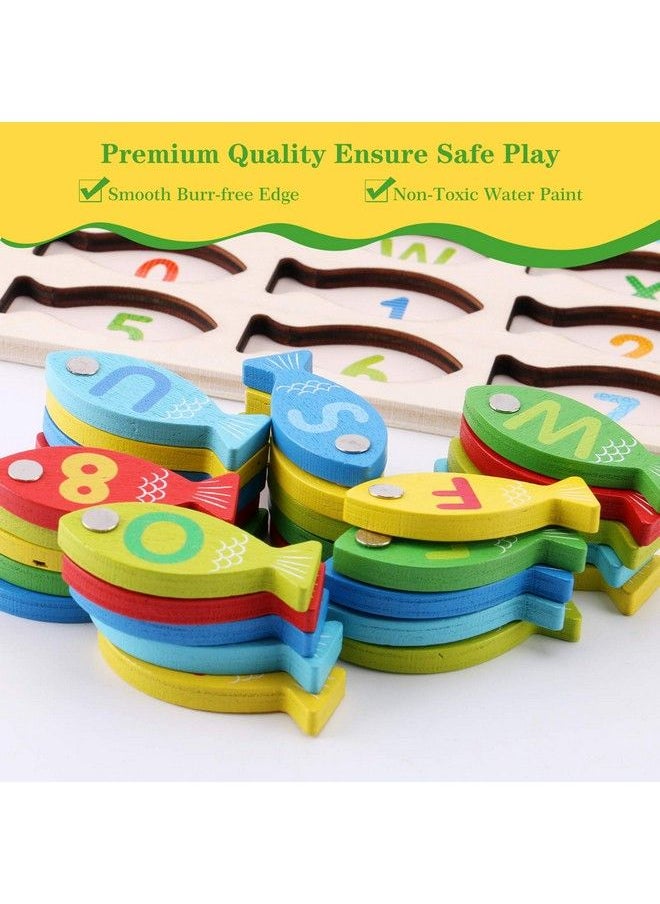 Generic - Magnetic Wooden Fishing Game Toy For Toddlers Alphabet Abc Fish Catching Counting Learning Education Math Preschool Board Games Toys Gifts For 3 4 5 Years Old Girl Boy Kids - Image 1