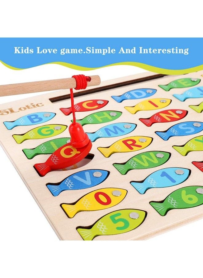 Generic - Magnetic Wooden Fishing Game Toy For Toddlers Alphabet Abc Fish Catching Counting Learning Education Math Preschool Board Games Toys Gifts For 3 4 5 Years Old Girl Boy Kids - Image 1