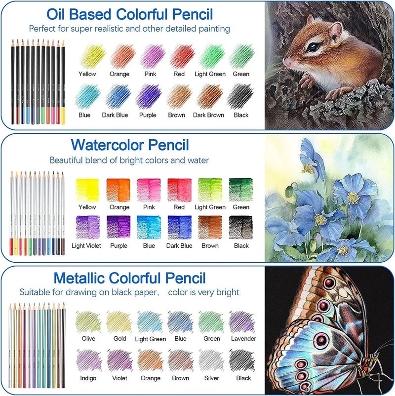 Corslet 73 Pc Sketching Kit 40 Pc Colour Pencil Drawing Pencils for Artists Kit A5 Sketch Book Charcoal Pencil Art Supplies for Artist Sketch Pencils Set for Artists Drawing Kit - Image 3