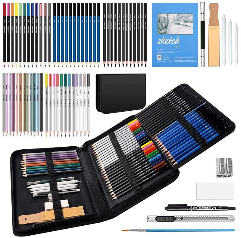 Corslet 73 Pc Sketching Kit 40 Pc Colour Pencil Drawing Pencils for Artists Kit A5 Sketch Book Charcoal Pencil Art Supplies for Artist Sketch Pencils Set for Artists Drawing Kit - Image 1