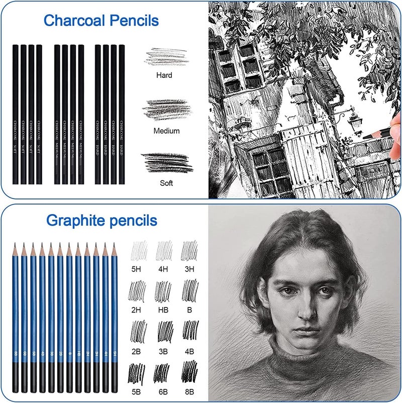 Corslet 73 Pc Sketching Kit 40 Pc Colour Pencil Drawing Pencils for Artists Kit A5 Sketch Book Charcoal Pencil Art Supplies for Artist Sketch Pencils Set for Artists Drawing Kit - Image 4