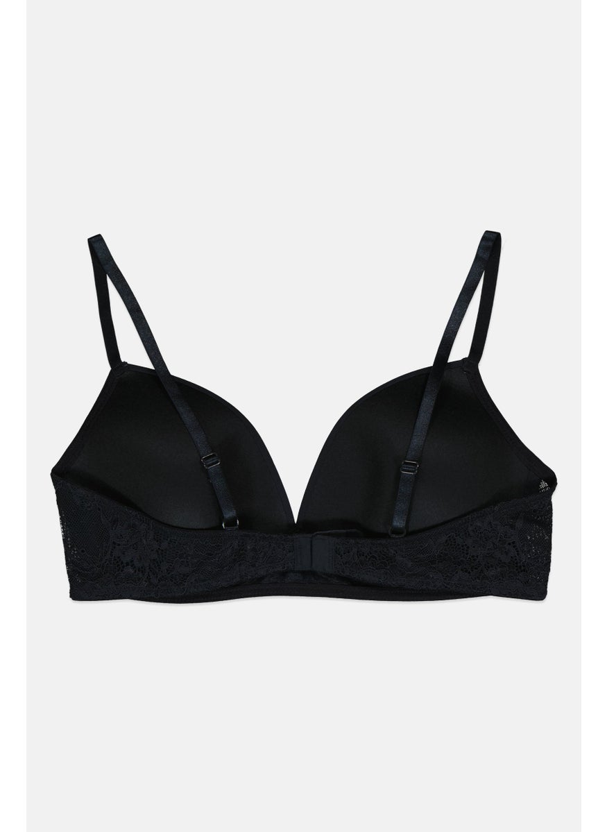 XOXO Women Lace Padded Wireless Bra, Navy  - Image 2