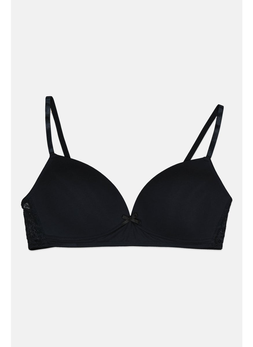 XOXO Women Lace Padded Wireless Bra, Navy  - Image 1