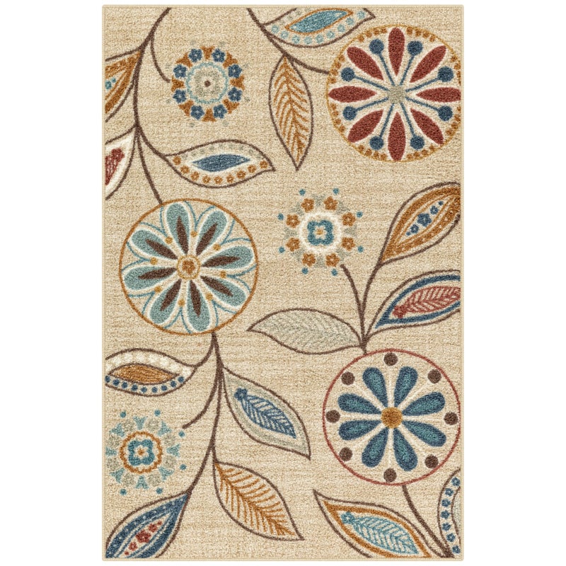Maples Rugs Reggie Floral Kitchen Rug Made in USA Washable Non Slip Indoor Carpet for Entryway Foyer Kitchen and Bathroom 26 x 310 Beige