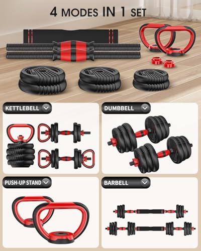 UNNMIIY Adjustable Dumbbells, 20/30/45/70/90lbs Free Weight Set with Connector,5 in1 Dumbbells Set Used as Barbell,Kettlebells,Push up Stand,Fitness Exercises for Home Gym Suitable Men/Women - Image 5