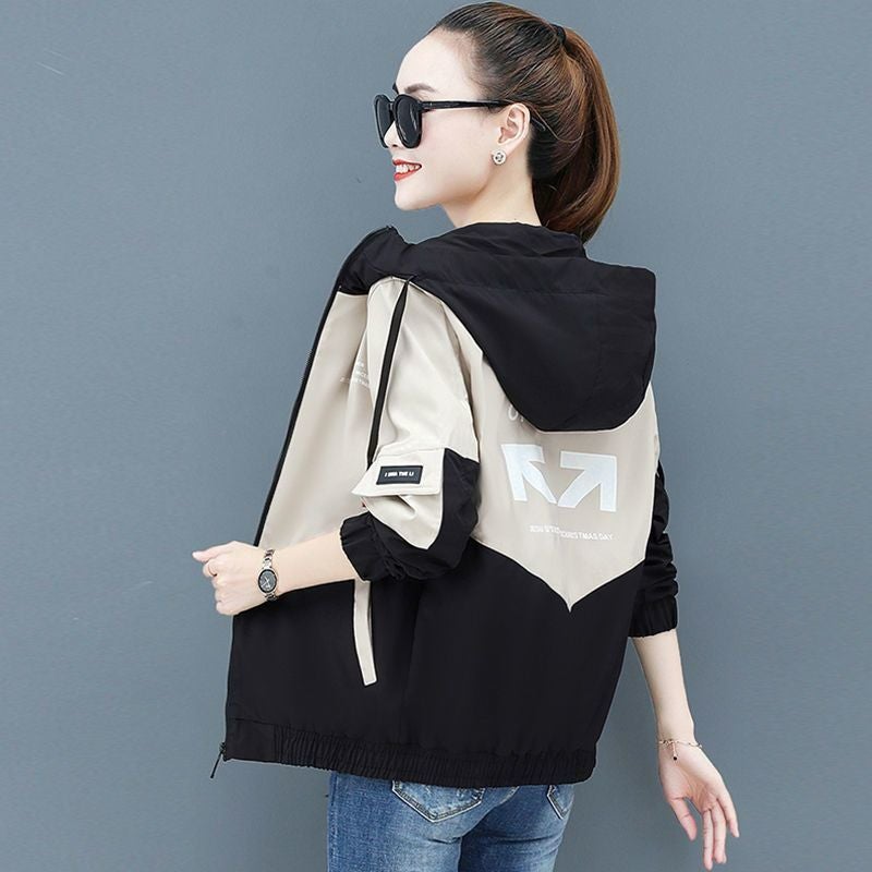 Ladies Hooded Casual Baseball Jacket Lightweight Spring Autumn Coat red 9601 red black - Image 4