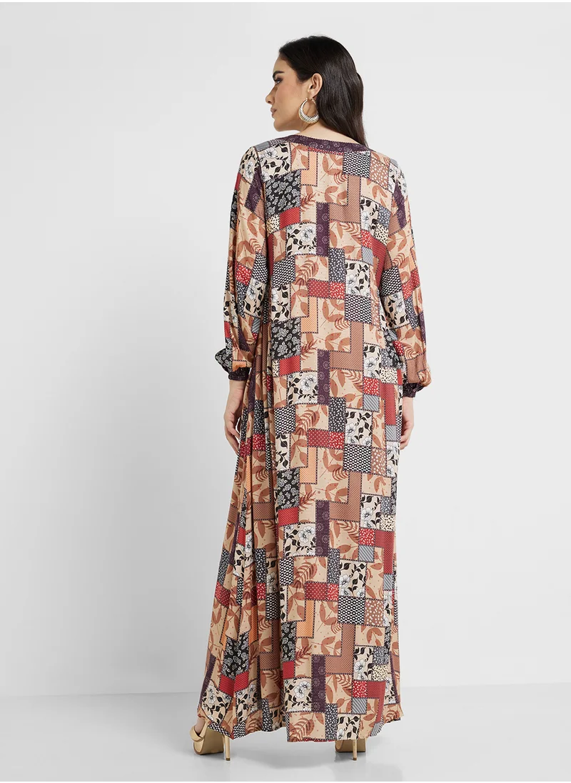 KASHKHA Patch Work Print Jalabiya