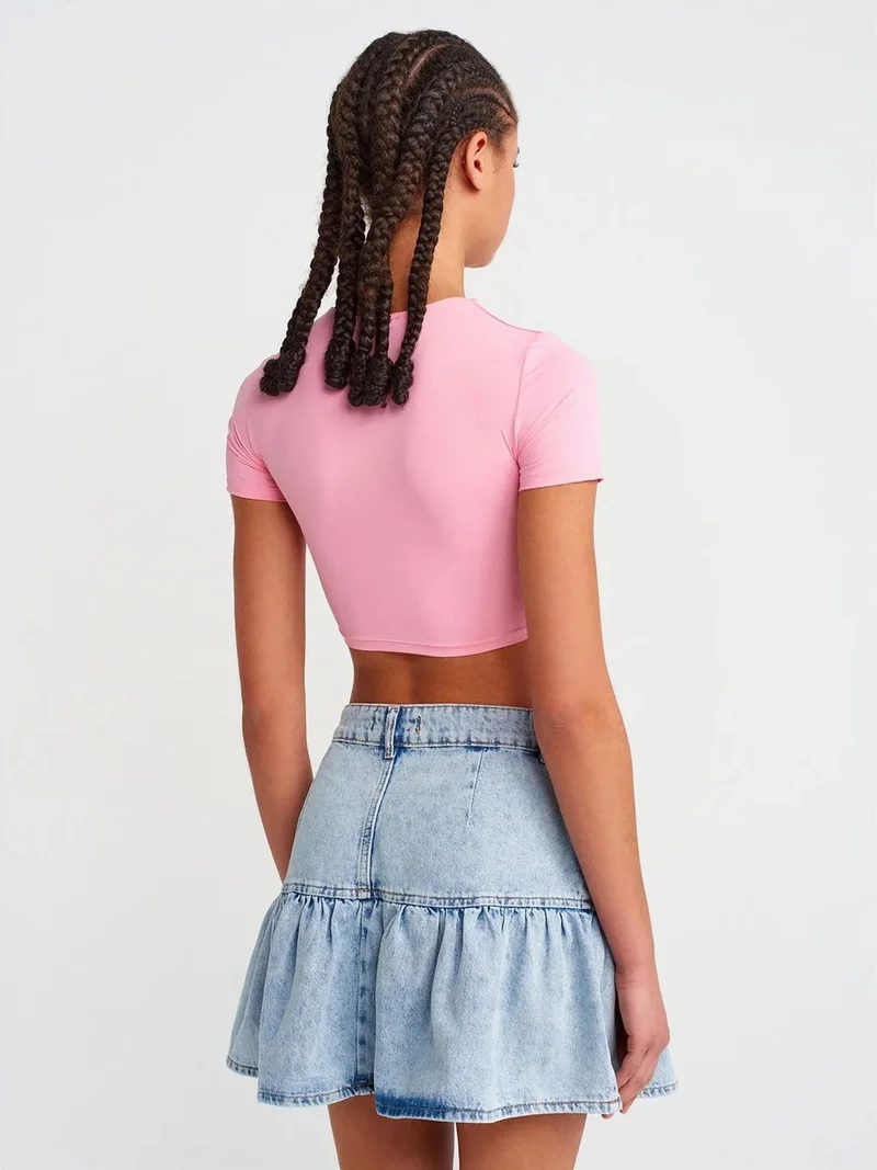 Dilvin Dilvin Women’s Slim Fit Crop T-Shirt