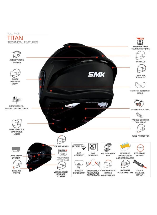 SMK Full Face Motorcycle Helmet with Dual Visor Pinlock Ready Aerodynamic Ventilation Touring Bike Helmet XL - Image 2