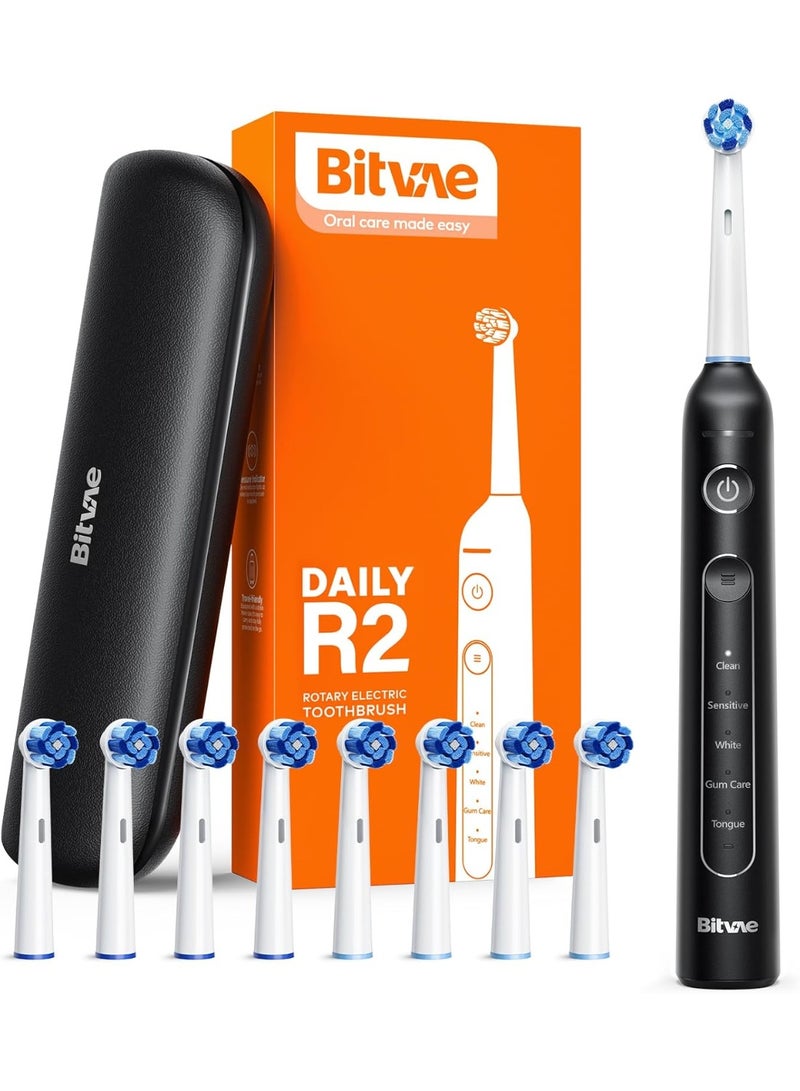Bitvae Daily R2 Rotary Electric Toothbrush with 8 Replacement Brush Heads & Travel Case – 5 Cleaning Modes - Image 1