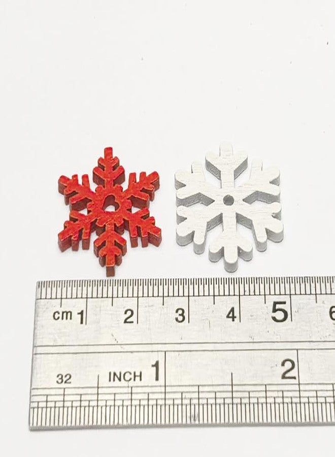 Chenkou Craft 100pcs Mix Styles Colors Snowflake Wood Buttons for Sewing and Crafts (Assorted White, Red, Green) - Image 2