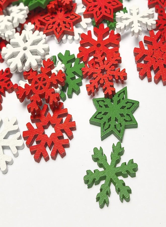 Chenkou Craft 100pcs Mix Styles Colors Snowflake Wood Buttons for Sewing and Crafts (Assorted White, Red, Green) - Image 4