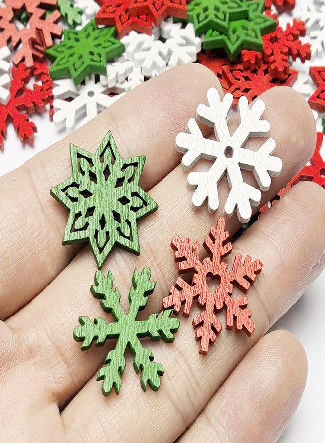 Chenkou Craft 100pcs Mix Styles Colors Snowflake Wood Buttons for Sewing and Crafts (Assorted White, Red, Green) - Image 3