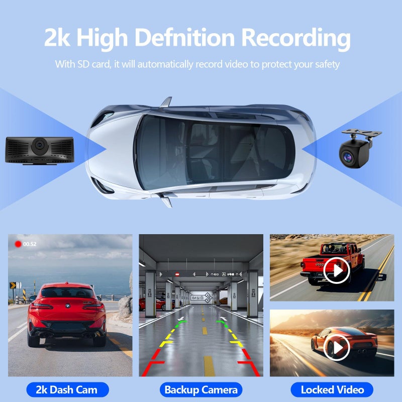GNTM 8.1" Portable Wireless Carplay Screen for Car, 2K Dash Cam & 1080P Backup Camera, Touchscreen Car Stereo with Apple Car Play/Android Auto, GPS, Bluetooth, Mirror Link, Voice Control for All Vehicles - Image 2