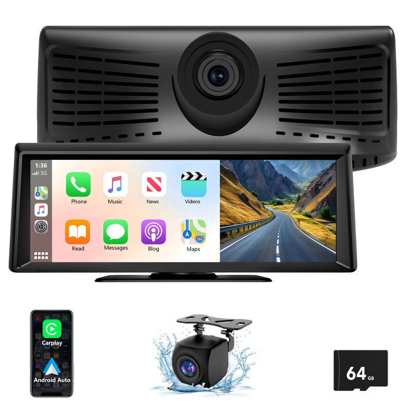 GNTM 8.1" Portable Wireless Carplay Screen for Car, 2K Dash Cam & 1080P Backup Camera, Touchscreen Car Stereo with Apple Car Play/Android Auto, GPS, Bluetooth, Mirror Link, Voice Control for All Vehicles - Image 3