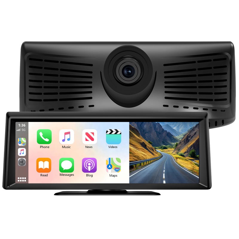 GNTM 8.1" Portable Wireless Carplay Screen for Car, 2K Dash Cam & 1080P Backup Camera, Touchscreen Car Stereo with Apple Car Play/Android Auto, GPS, Bluetooth, Mirror Link, Voice Control for All Vehicles - Image 1