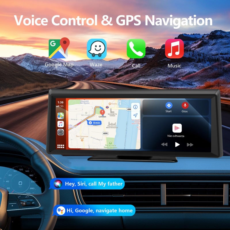 GNTM 8.1" Portable Wireless Carplay Screen for Car, 2K Dash Cam & 1080P Backup Camera, Touchscreen Car Stereo with Apple Car Play/Android Auto, GPS, Bluetooth, Mirror Link, Voice Control for All Vehicles - Image 4