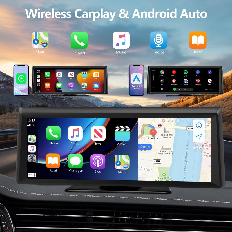 GNTM 8.1" Portable Wireless Carplay Screen for Car, 2K Dash Cam & 1080P Backup Camera, Touchscreen Car Stereo with Apple Car Play/Android Auto, GPS, Bluetooth, Mirror Link, Voice Control for All Vehicles - Image 5