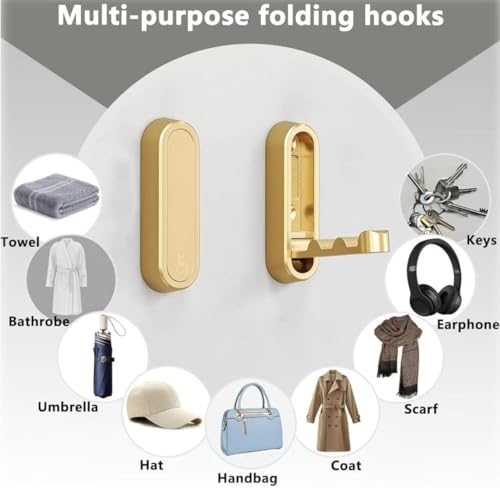 FFZDENA Cloth Hanger For Wall | Foldable Hanger Wall Hooks - Gold Coat Hooks For Closet, Door & Bathroom | Heavy Duty Folding Hangers For Hanging Coats, Belts, Backpacks, Towels | Space-Saving Wall Hook（1PCS） - Image 3