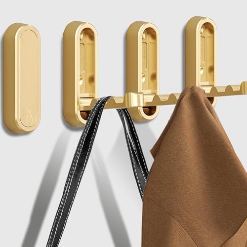 FFZDENA Cloth Hanger For Wall | Foldable Hanger Wall Hooks - Gold Coat Hooks For Closet, Door & Bathroom | Heavy Duty Folding Hangers For Hanging Coats, Belts, Backpacks, Towels | Space-Saving Wall Hook（1PCS） - Image 5