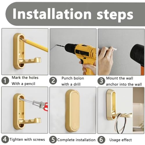 FFZDENA Cloth Hanger For Wall | Foldable Hanger Wall Hooks - Gold Coat Hooks For Closet, Door & Bathroom | Heavy Duty Folding Hangers For Hanging Coats, Belts, Backpacks, Towels | Space-Saving Wall Hook（1PCS） - Image 2