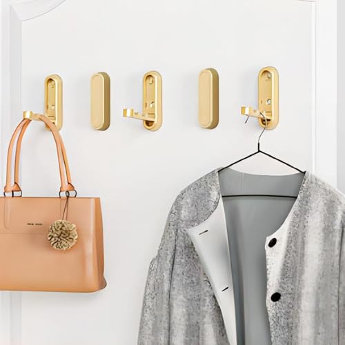 FFZDENA Cloth Hanger For Wall | Foldable Hanger Wall Hooks - Gold Coat Hooks For Closet, Door & Bathroom | Heavy Duty Folding Hangers For Hanging Coats, Belts, Backpacks, Towels | Space-Saving Wall Hook（1PCS） - Image 4