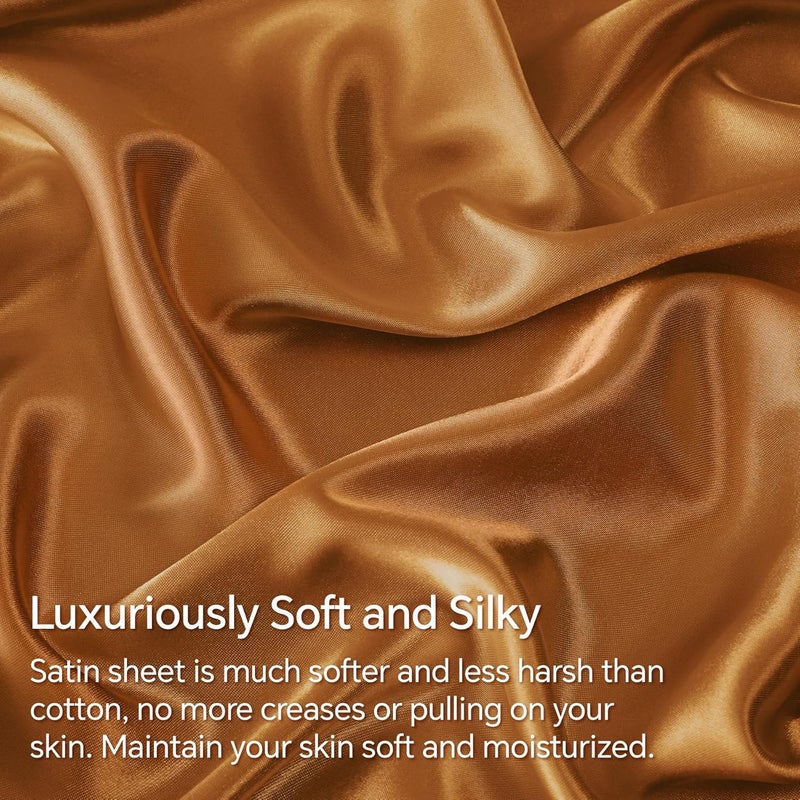 BEDELITE Satin Sheets Queen Size Bed Set, Luxury Soft Burnt Orange Silky Sheets for Hair and Skin, Similar to Silk Bed Sheets Set 4 Pieces with 1 Deep Pocket Fitted Sheet, 1 Flat Sheet, 2 Pillowcases - Image 3