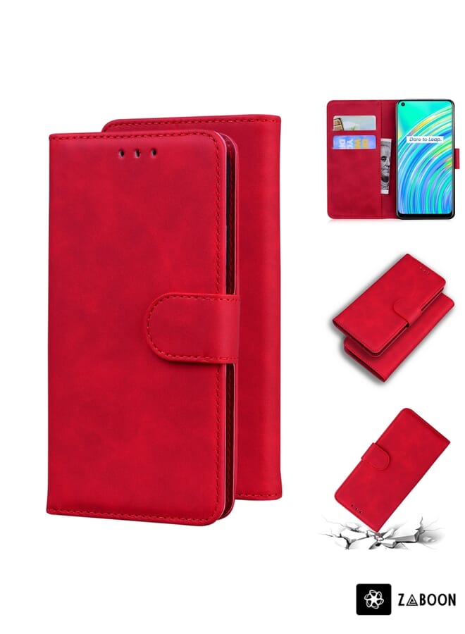 Zaboon Protective Case Cover For OPPO Realme 7I/Realme C17 Skin Feel Pure Color Flip Leather - Image 1