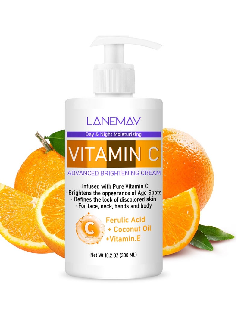 LANEMAY Multip Efficac Moisturize Skin-Smoothing ,Vitamin C Advanced Brightening Cream,With Ferulic Acid Coconut Oil Vitamin E,Day & Night Moisturizing,For Face, Neck, Hands And Body 300ml - Image 1