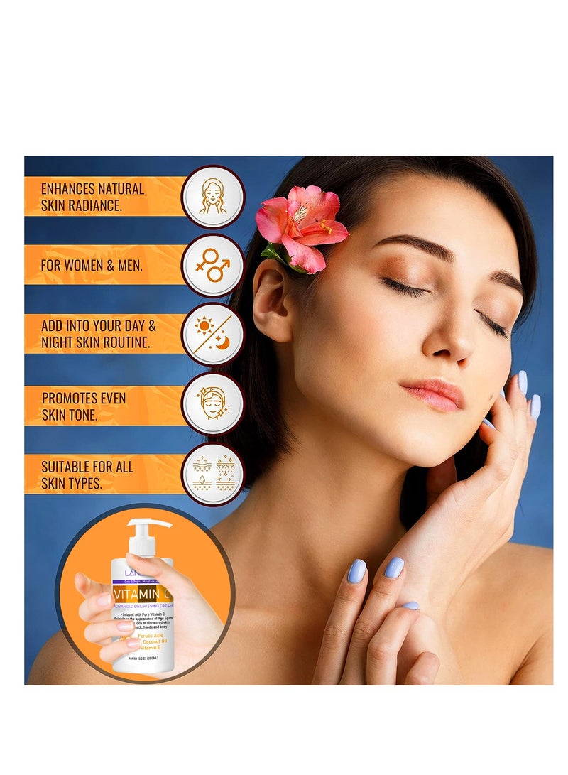 LANEMAY Multip Efficac Moisturize Skin-Smoothing ,Vitamin C Advanced Brightening Cream,With Ferulic Acid Coconut Oil Vitamin E,Day & Night Moisturizing,For Face, Neck, Hands And Body 300ml - Image 2