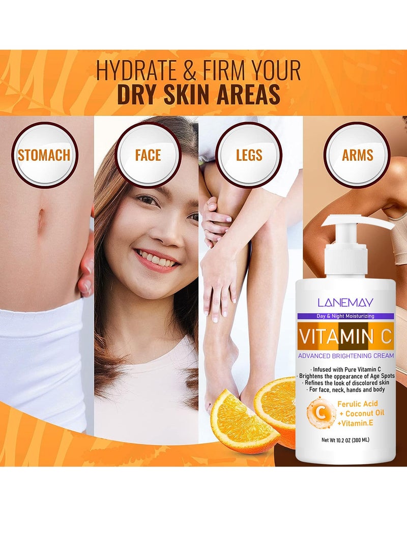LANEMAY Multip Efficac Moisturize Skin-Smoothing ,Vitamin C Advanced Brightening Cream,With Ferulic Acid Coconut Oil Vitamin E,Day & Night Moisturizing,For Face, Neck, Hands And Body 300ml - Image 4