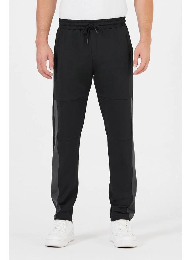 Mmetalic Men's Black Standard Fit Regular Cut Straight-Leg Zipper-Pocket Comfortable Jogger Sweatpants.
