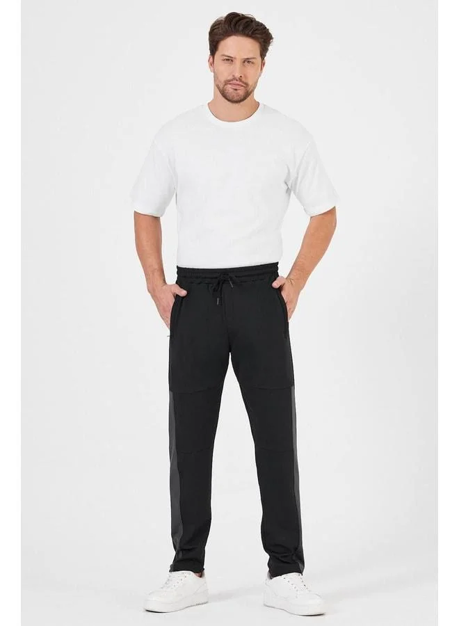 Mmetalic  Men's Black Standard Fit Regular Cut Straight-Leg Zipper-Pocket Comfortable Jogger Sweatpants. for Men | Best Price UAE
