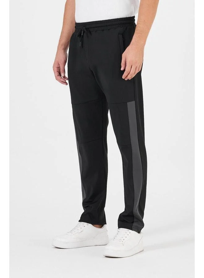 Mmetalic Men's Black Standard Fit Regular Cut Straight-Leg Zipper-Pocket Comfortable Jogger Sweatpants.