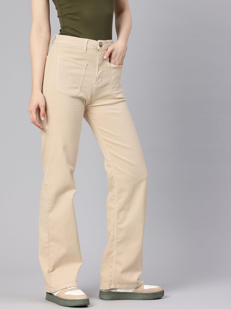 ADBUCKS Women High Rise Baggy Jeans II High Waisted Stretchy Loose Trendy Denim Pants with Pocket II Flared II Wide Leg II Bell Bottom Beige, 34 - Image 2
