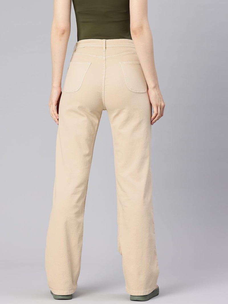ADBUCKS Women High Rise Baggy Jeans II High Waisted Stretchy Loose Trendy Denim Pants with Pocket II Flared II Wide Leg II Bell Bottom Beige, 34 - Image 3