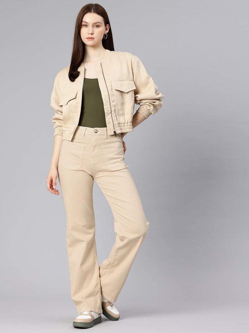 ADBUCKS Women High Rise Baggy Jeans II High Waisted Stretchy Loose Trendy Denim Pants with Pocket II Flared II Wide Leg II Bell Bottom Beige, 34 - Image 4