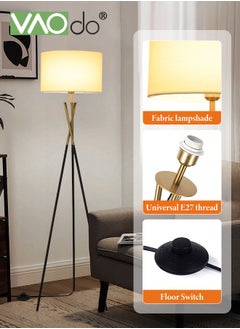 VAOdo Floor Lamp Standing Lamp 12w LED Torchiere Floor Lamp Foot Switch 3 Adjustable Light Colors Linen Lampshade for Bedroom Living Room Office  - Image 5