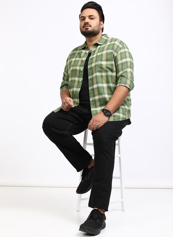 HIGHLANDER Plus Size Checked Spread Collar Relaxed Fit Shirt - Image 2