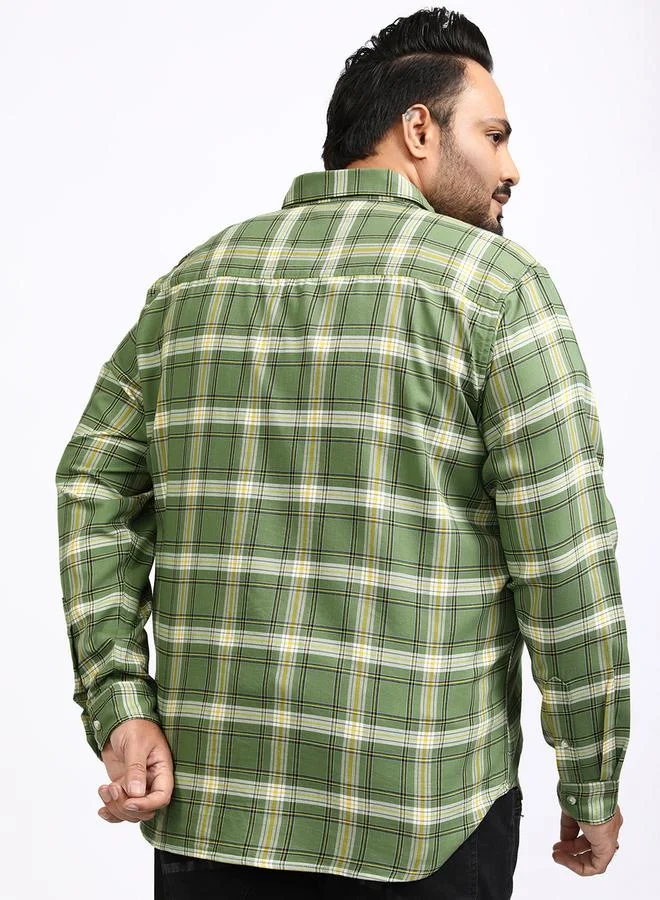 HIGHLANDER HIGHLANDER Plus Size Checked Spread Collar Relaxed Fit Shirt